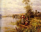 Daniel Ridgway Knight Wall Art - Country Women Fishing on a Summer Afternoon